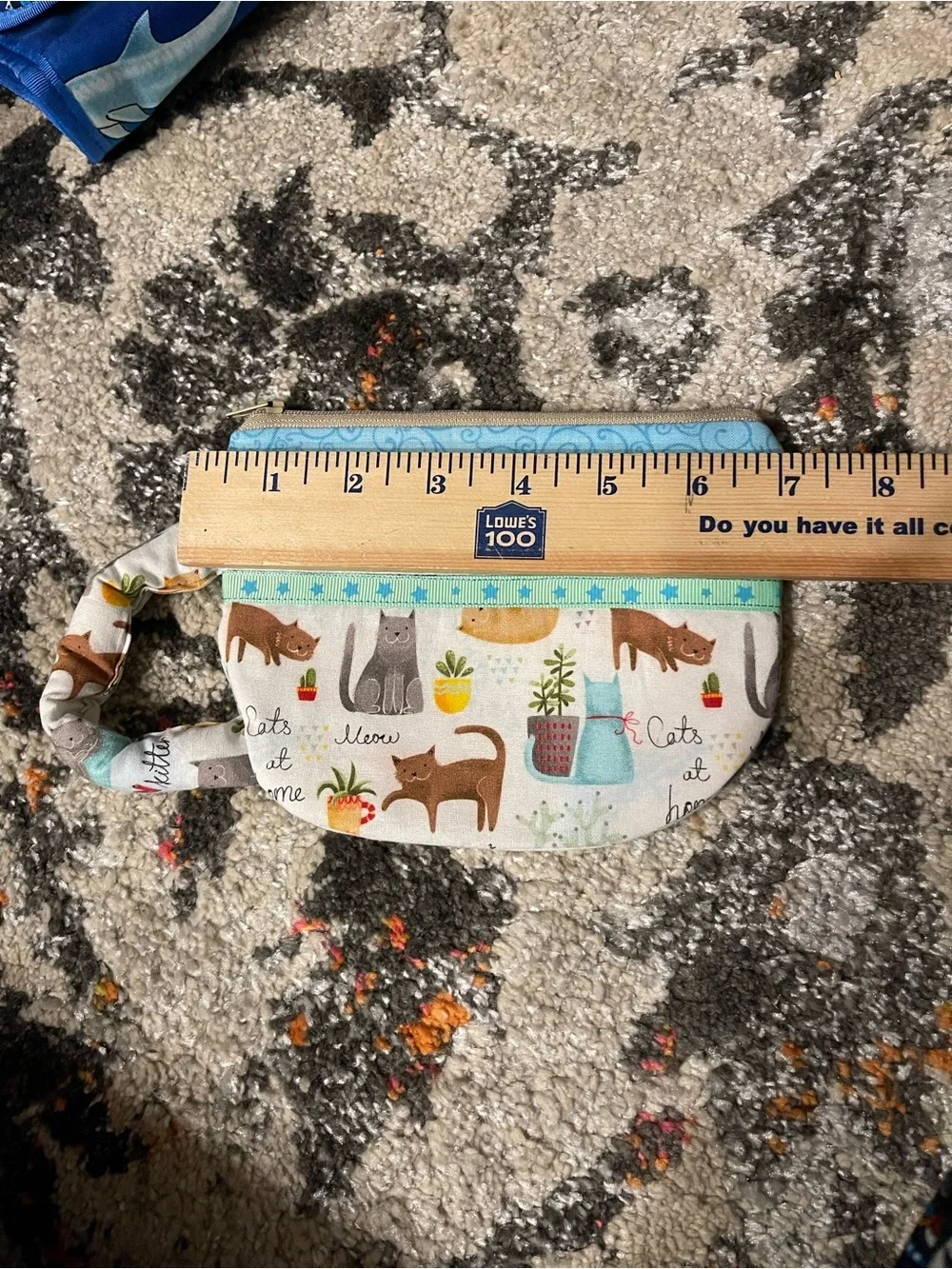 Teacup Pouch Cat Print Quilted Pouch in Blue and Cream